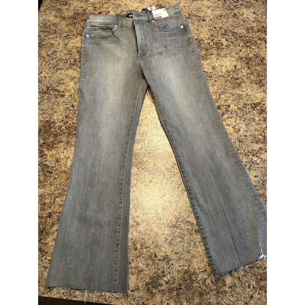 Women's EXPRESS Cropped Flare High Rise Jeans Size 8 Gray Stretch Denim